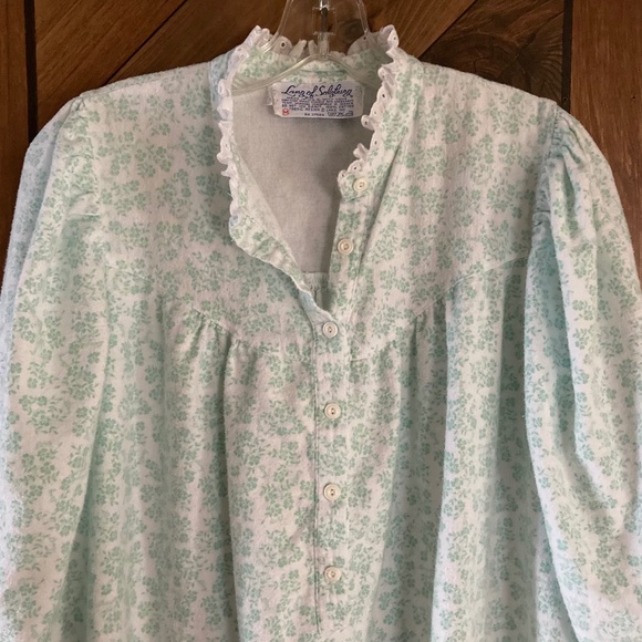 Green & White Floral LANZ OF SALZBURG Long Flannel Nightgown - Picture 3 of 7